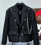 HEYFANCYSTYLE Men's Chain Blazer: Luxe Slim Fit Jacket, Statement Formal Wear